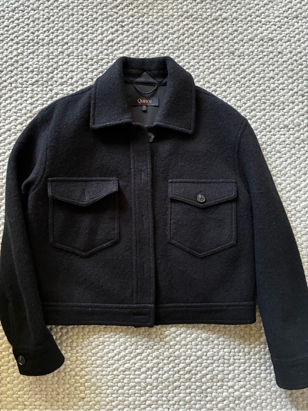 Quince Black Wool Varsity Jacket